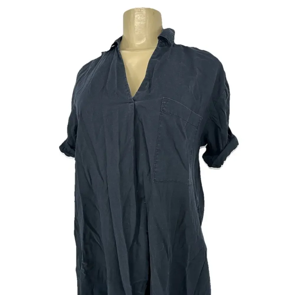 J. Jill Small Petite Women Pullover Rolled Sleeve Swing Shirt Dress Black 16-24
